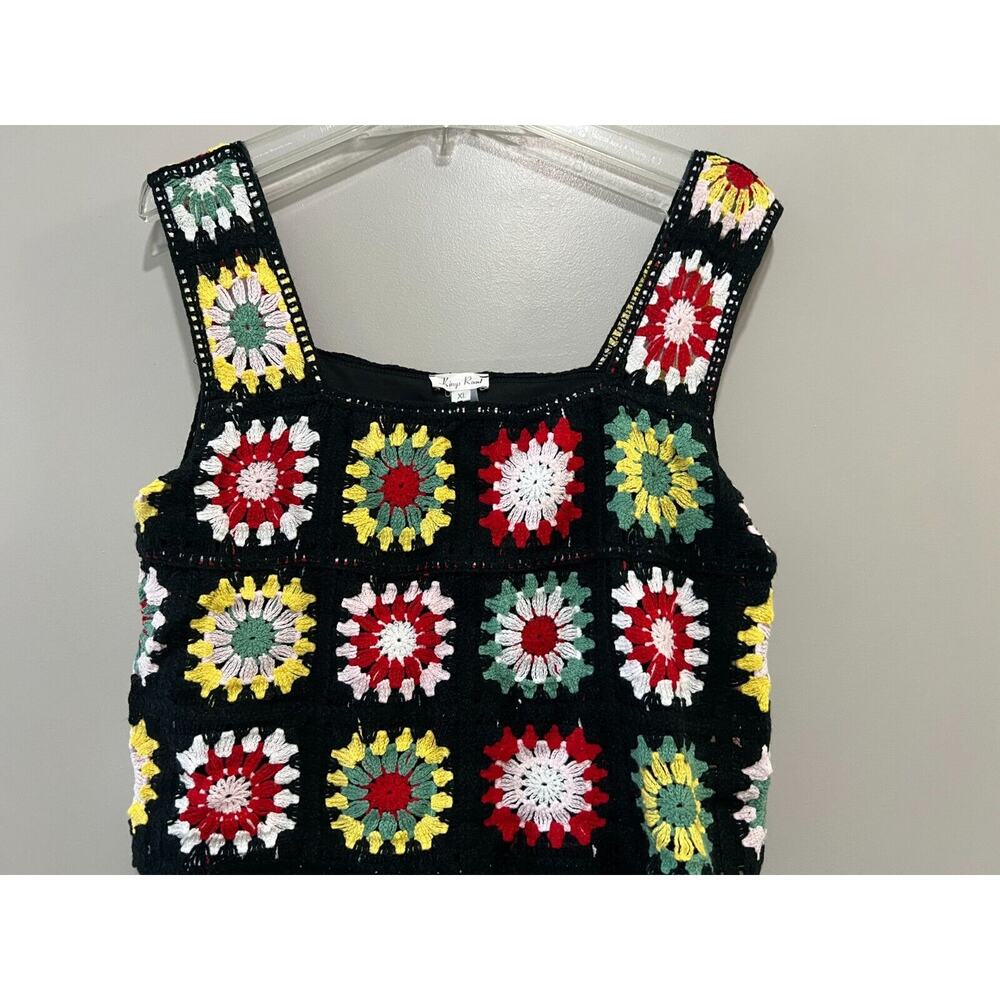Vtg 70 Crochet granny Square top tiered black long Dress Boho, retro Y2k Sz XL - Picture 4 of 8